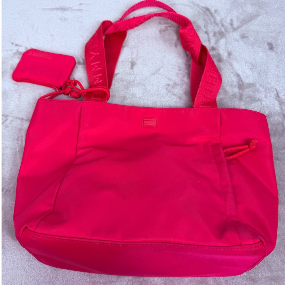 Tommy Hilfiger Pink‎ Nylon Tote Bag with Mini Pouch Logo Straps Large Shopper